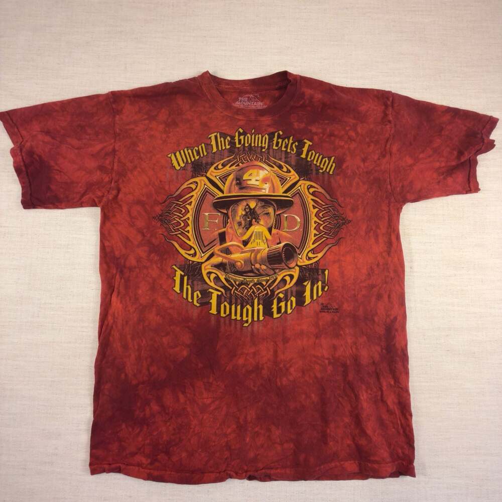 Vintage The Mountain Shirt Mens Medium Red Tie Dye Firefighter Reaper Tribal